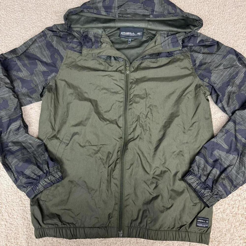 O'Neill Men's Full Zip‎ Windbreaker Jacket Green Camo SMALL